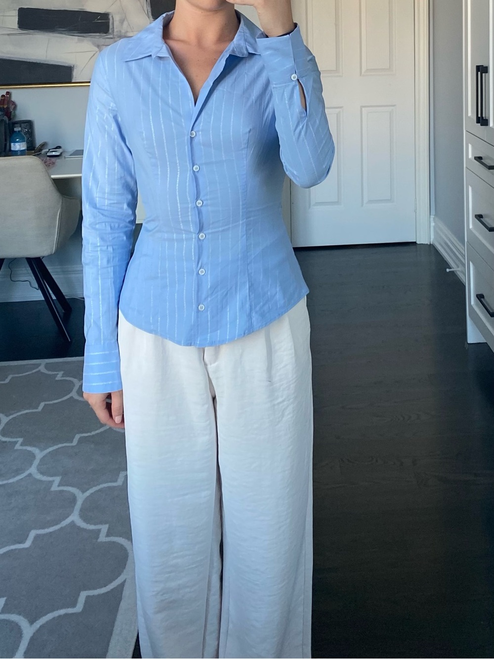 Zara Light Blue Pinstripe Button-Down Shirt